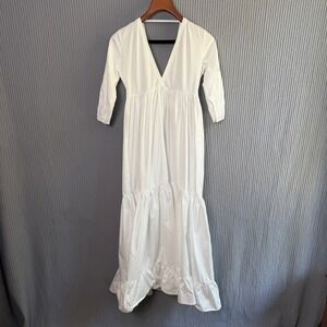$785 KALITA Cotton Tiered V-Neck Maxi Dress White XS Mended European Summer